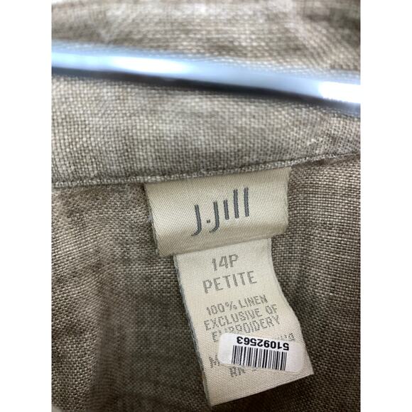 Vintage J. Jill A-Line Skirt Womens 14P Khaki Linen Embroidered Leaf Print - Picture 3 of 4